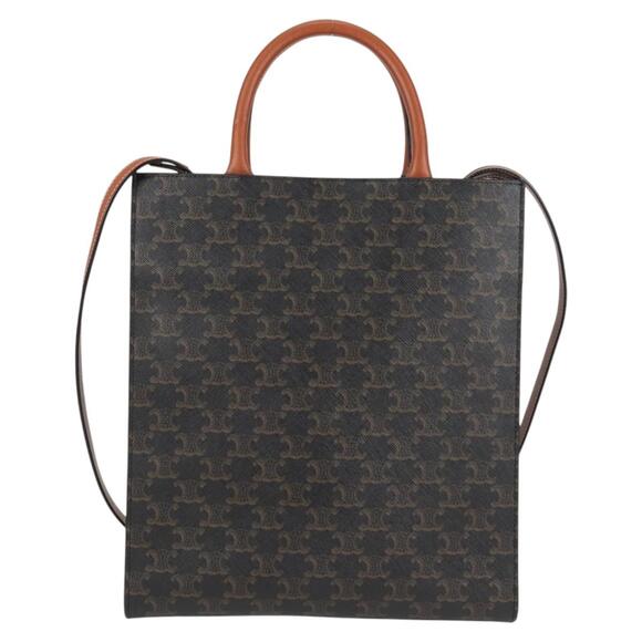 CELINE Triomphe Vertical Cabas Tote Bag Pvc Leather Black Gold - Picture 2 of 13